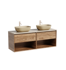 Тумба с раковиной Sancos Marmi 1.0 140, дуб чарльстон, столешница бежевая TT140A2X, раковина CN6009MC