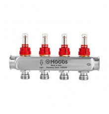 Коллектор Hoobs, нерж. сталь, с расходомерами 1 х3/4 -4 вых.. HB-INCRO-804504