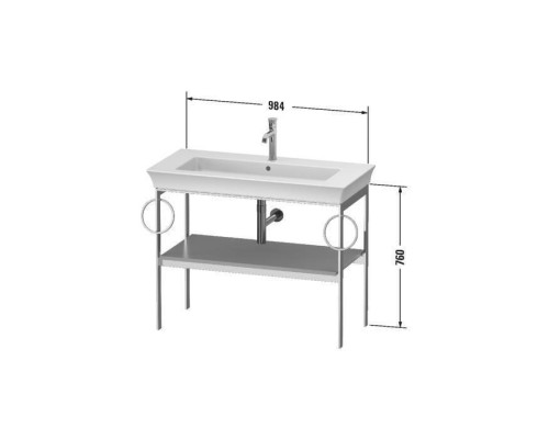 Duravit White Tulip Металлическая консоль 98.4x45х76см., напольная, 1 дерев. полка, 2 п/держ., цвет: Nordic White HighGloss. 2363100000,  WT4547BH4H4