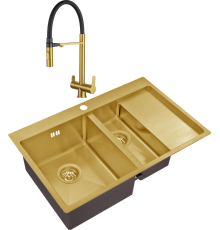Комплект Мойка Zorg Inox PVD SZR 5178-2-L bronze + Смеситель Sanitary SZR-3030 BRONZE бронза