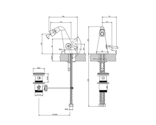 Gessi Cono Смеситель для биде с донным клапаном на 1 1/4rdquo;, соединительные шланги на 3/8, цвет: Black XL. 45007#299
