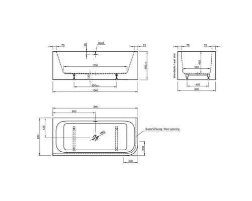 Knief Pure Rigth Ванна угловая 180x80x60см., Sx, щелевой перелив slot в комплекте, цвет: белый. 0100-091-06,  0100-248