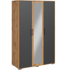 Шкаф DIWO Кострома 120x52x191 см, трехдверный с зеркалом, антрацит, дуб вотан, ручка черная