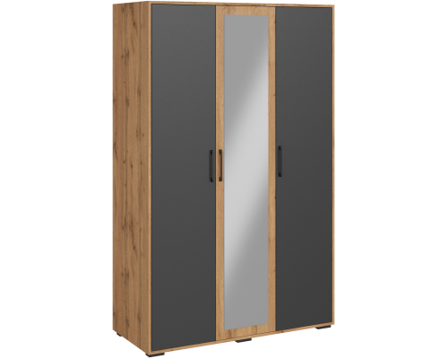 Шкаф DIWO Кострома 120x52x191 см, трехдверный с зеркалом, антрацит, дуб вотан, ручка черная Шкаф DIWO Кострома 120x52x191 см, трехдверный с зеркалом, антрацит, дуб вотан, ручка черная