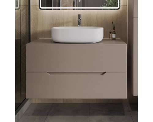 Тумба с раковиной Orange Line 100 подвесная, 2 ящика, матовый латте с раковиной B07-540W