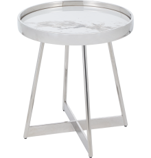 Журнальный столик Stool Group Гера 50х50х55 см, белый мрамор, серебро