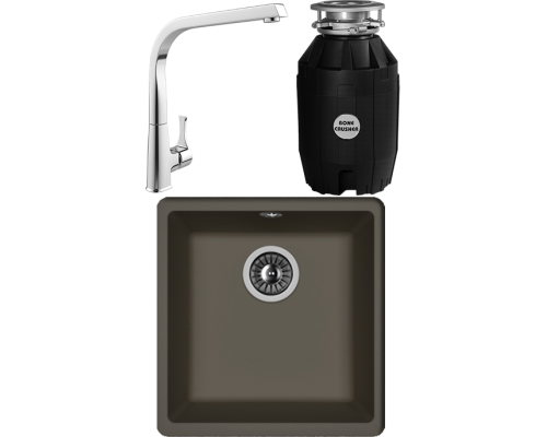 Комплект Мойка кухонная Florentina Вега 360 антрацит + Смеситель MEGA Mega MG-SUN03 + Измельчитель Bone Crusher BC 810-AS
