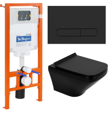 Комплект Унитаз подвесной BelBagno Sela BB3201CHR-MB крышка BB3201SC-MB, безободковый, с микролифтом + Система инсталляции для унитазов BelBagno BB002