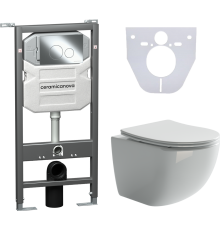 Комплект Унитаз подвесной Ceramicanova Forma CN3009 безободковый, с микролифтом + Инсталляция Envision CN1001CH + Кнопка Round, хром