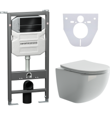 Комплект Унитаз подвесной Ceramicanova Forma CN3009 безободковый, с микролифтом + Инсталляция Envision CN1002B + Кнопка Flat, черная матовая