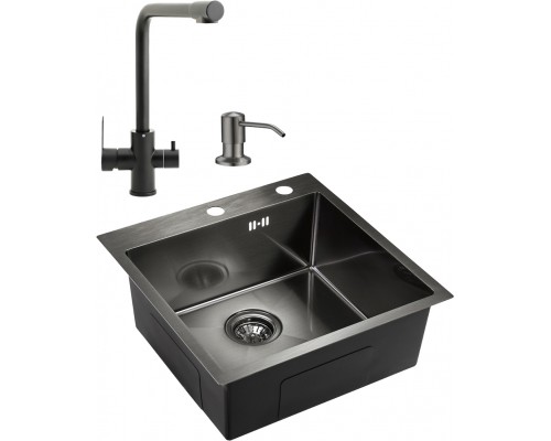 Комплект  Мойка кухонная Domaci Равенна PVD DMB-117A черная, металлическая, квадратная, встраиваемая, российская + Дозатор для кухонной мойки Domaci Р