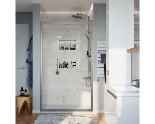 Душевая дверь в нишу STWORKI Стокгольм 140 см профиль хром матовый, раздвижная, прозрачное стекло