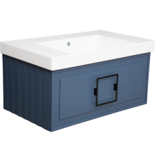 Тумба с раковиной La Fenice Cubo 80 синяя, ручка черная