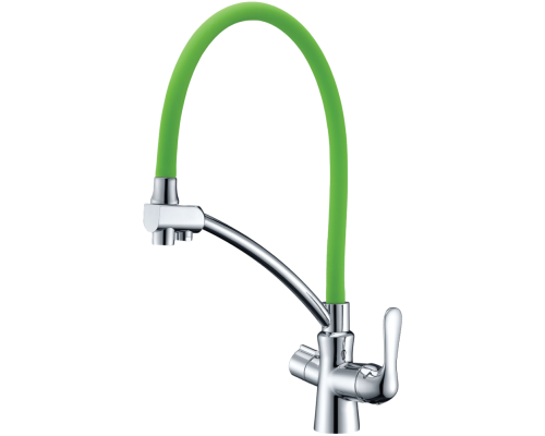 Смеситель для кухни Lemark Comfort LM3070C-Green с гибким изливом, хром, зеленый