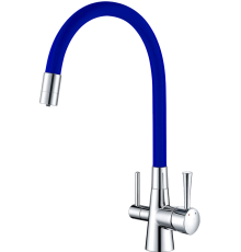 Смеситель для кухни Lemark Comfort LM3075C-Blue с гибким изливом, хром, синий