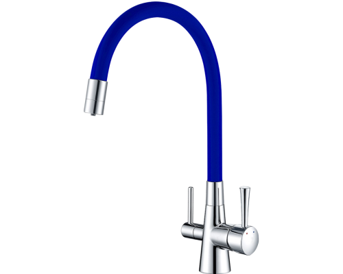 Смеситель для кухни Lemark Comfort LM3075C-Blue с гибким изливом, хром, синий