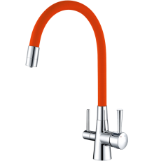 Смеситель для кухни Lemark Comfort LM3075C-Orange с гибким изливом, хром, оранжевый