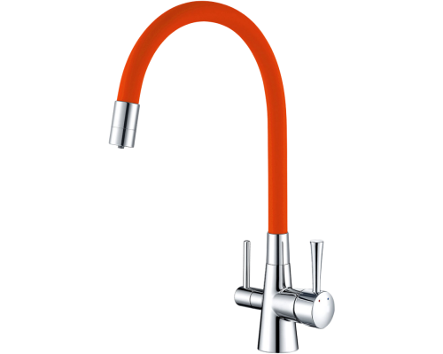 Смеситель для кухни Lemark Comfort LM3075C-Orange с гибким изливом, хром, оранжевый