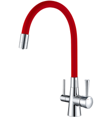 Смеситель для кухни Lemark Comfort LM3075C-Red с гибким изливом, хром, красный