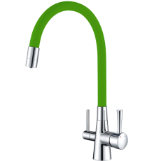 Смеситель для кухни Lemark Comfort LM3075C-Green с гибким изливом, хром, зеленый