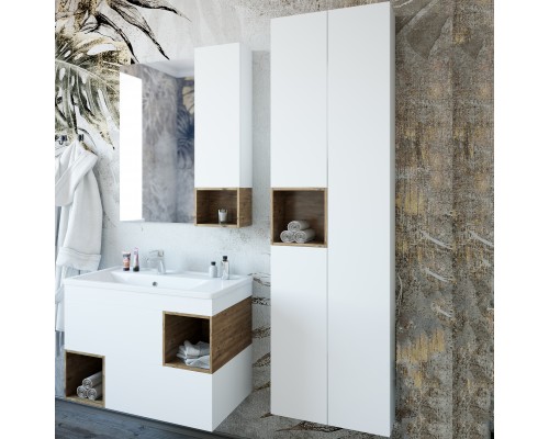 Шкаф-пенал Sanflor Даллас белый матовый, дуб рустикальный