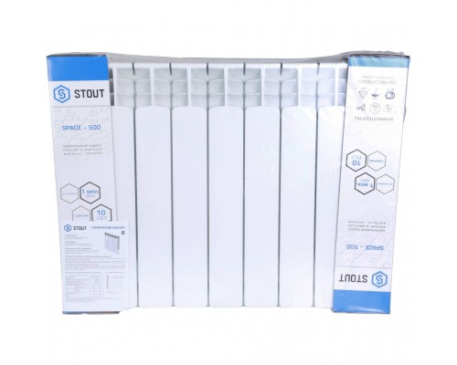 Радиатор биметаллический STOUT Space 500 7 секций нижнее правое подключение RAL9016 SRB-0320-050007 (SRB-0320-050007)