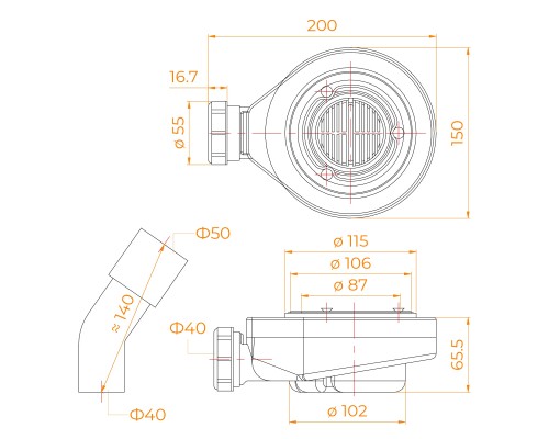 Сифон для душевых поддонов RGW S-016-1 Волна Бетон 90 мм