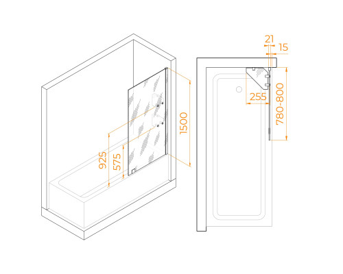 Шторка на ванну с полкой RGW SC-54