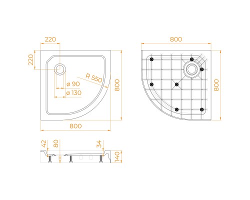 Душевой поддон полукруглый RGW SMC/R-C W Белый 800x800 Душевой поддон полукруглый RGW SMC/R-C W Белый 800x800