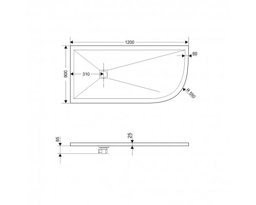 Душевой поддон асимметричный RGW ST/AL-W Белый (Комплект) 900x1200