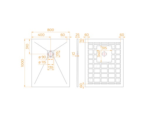 Душевой поддон прямоугольный STONE TRAY-W  800x1000
