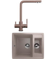 Комплект Мойка кухонная Ulgran U-106 -302 песочная + Смеситель U-016 -302 песочный