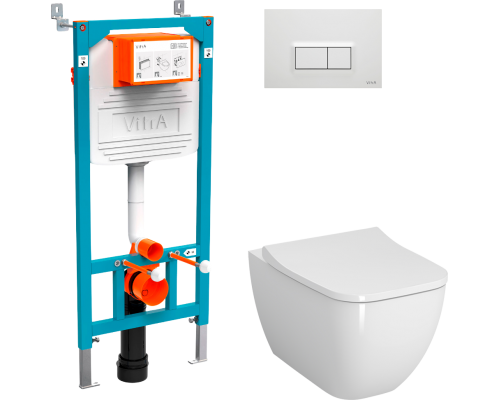 Комплект Унитаз подвесной VitrA Shift 7742B003-0075 белый глянцевый + Крышка Integra Square 191-003-009 с микролифтом + Инсталляция 800-2012 с кнопкой смыва, белая