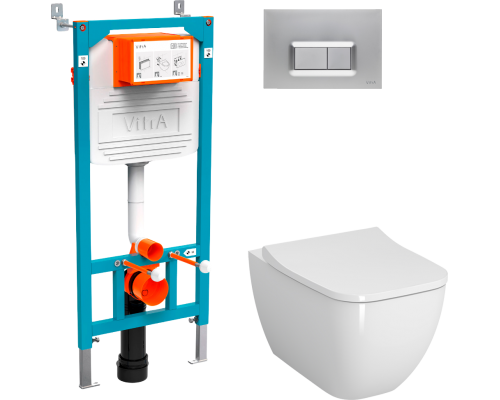 Комплект Унитаз подвесной VitrA Shift 7742B003-0075 белый глянцевый + Крышка Integra Square 191-003-009 с микролифтом + Инсталляция 800-2013 с кнопкой смыва, хром