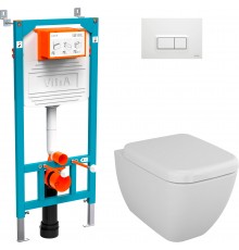 Комплект Унитаз подвесной VitrA Shift 7742B003-0075 белый глянцевый + Крышка 91-003-009 с микролифтом, петли хром + Инсталляция 800-2012 с кнопкой смыва, белая