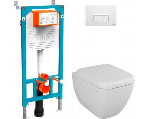 Комплект Унитаз подвесной VitrA Shift 7742B003-0075 белый глянцевый + Крышка 91-003-009 с микролифтом, петли хром + Инсталляция 800-2012 с кнопкой смыва, белая