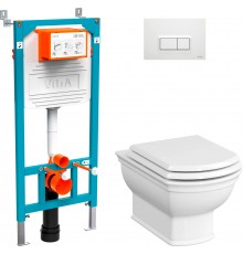 Комплект Унитаз подвесной VitrA Valarte 7805B003-0075 + Крышка 124-003-009 с микролифтом + Инсталляция 800-2012 с кнопкой смыва, белая