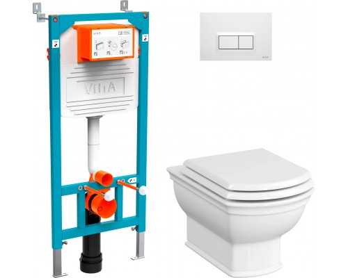 Комплект Унитаз подвесной VitrA Valarte 7805B003-0075 + Крышка 124-003-009 с микролифтом + Инсталляция 800-2012 с кнопкой смыва, белая