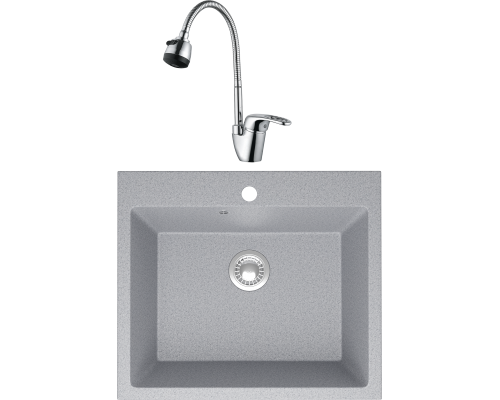 Комплект Мойка кухонная Domaci Болонья М-44-005 серая + Смеситель Ливорно WFD04163B
