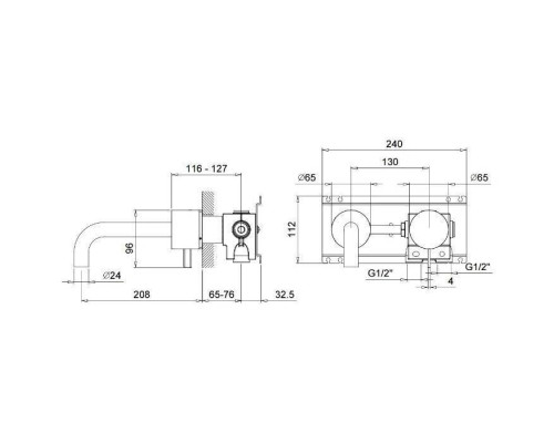 Fantini AF/21 Смеситель для раковины, настенный, излив: 208 мм, цвет: Matt Copper PVD. 27 P9 A613B