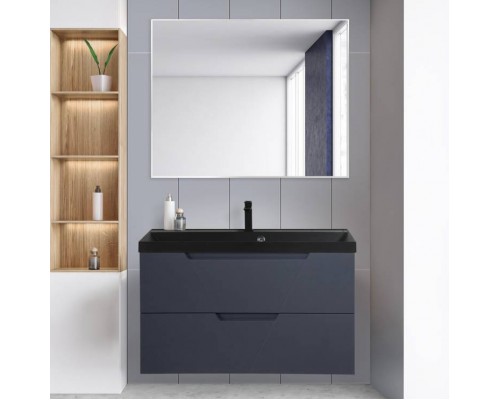 Мебель для ванной комнаты BelBagno Vittoria 100 подвесная, grigio opaco, черная матовая раковина