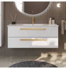 Тумба с раковиной Cezares Eco Cer 120 ручки сатиновое золото, bianco opaco
