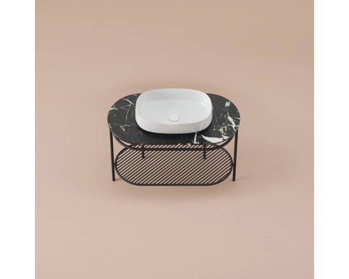 Artceram Flair 4.0 Консоль металлическая с раковиной 95x48хh75см., напольная, с полочкой и мраморной столешницей, цвет: черный матовый/белый. ACA068 17,  TFA010 90,  TFA013 17