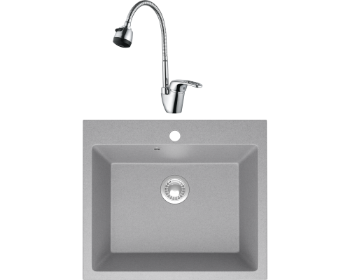 Комплект Мойка кухонная Domaci Болонья М-44-006 светло-серая + Смеситель Ливорно WFD04163B