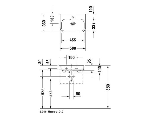Duravit Happy D.2 Раковина 50х36см., подвесная, без отв., цвет: белый. 0710500060