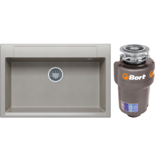Комплект Мойка кухонная Polygran Argo 760 серая + Измельчитель Bort Titan 5000 Control