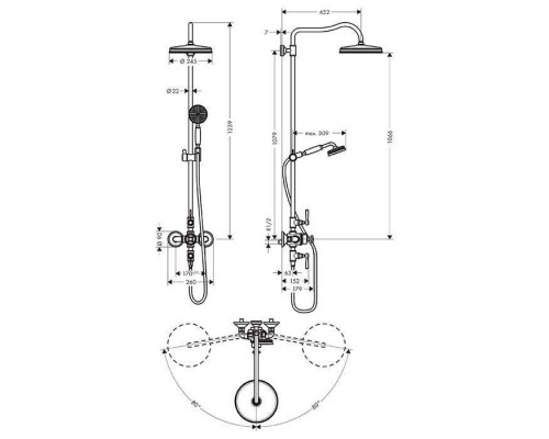 Axor Montreux Showerpipe Душевая стойка, верхний душ 24.5см., со смесителем термостатическим, ручный душем, цвет: бронза. 16572140 Axor Montreux Showerpipe Душевая стойка, верхний душ 24.5см., со смесителем термостатическим, ручный душем, цвет: бронза. 16572140