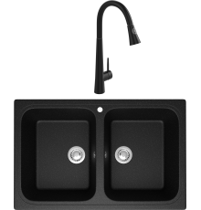 Комплект Мойка Domaci Болонья М-20-002 черная + Смеситель Ливорно WFD04098 черный