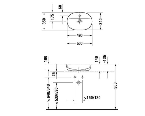 Duravit Luv Раковина накладная 50х35см., с 1 отв., с донным клапаном, без перелива, цвет: белый глянцевый. 0380500000