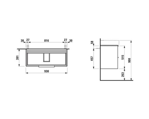 Laufen Base База с раковиной, 93х39х53см, подвесная, c 2 ящиками, покрытие LLC, цвет: белый глянцевый. 8.1028.7.000.104.1,  4.0241.2.110.261.1